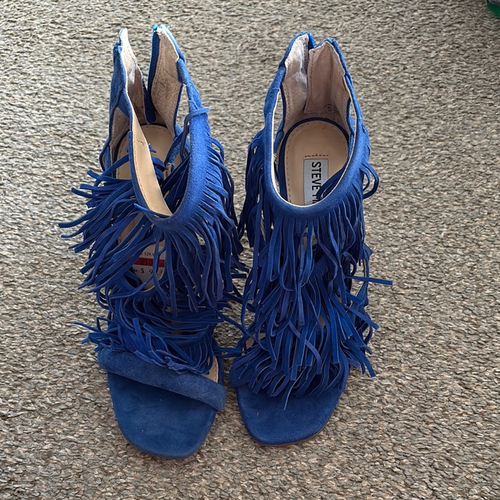 Steve Madden Blue Fringe Heels with Bohemian Flair